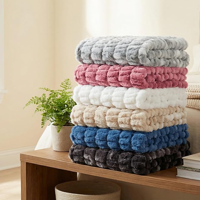 Lavish Home Oversized Ruched Faux Fur Blanket - 60x80-Inch Plush Polyester Faux Fur Queen-Size Throw for Sofas and Beds - Luxurious Bedding (Silver)