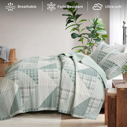 Woolrich Reversible Coverlet Set - Cottage Styling Reversed to Solid Color, All Season Lightweight Coverlet, Cozy Bedding Layer, Matching Shams, Oversized King/Cal King, Olsen Green | Reversible, Lightweight, All Season