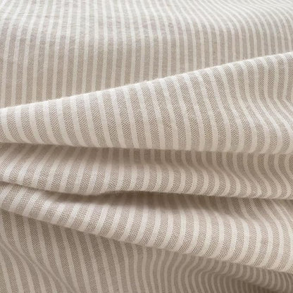 MKXI Ultra-Slim Stripes Washed Cotton Duvet Cover Set, Breathable Textured Coastal Bedding in Oyster White & Sand Dune, Queen 3-Piece, Nautical Stripe
