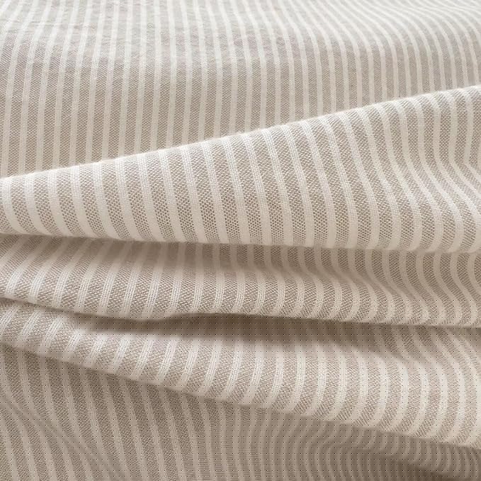 MKXI Ultra-Slim Stripes Washed Cotton Duvet Cover Set, Breathable Textured Coastal Bedding in Oyster White & Sand Dune, Full 3-Piece, Nautical Stripe