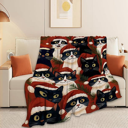 Christmas Cat Blanket Super Soft Warm Fluffy Fleece Flannel Animal Throw Blanket Cozy Fuzzy Plush Stuff Bedding Blankets Gifts for Women Kids Boys Girls Adults 80"X60"