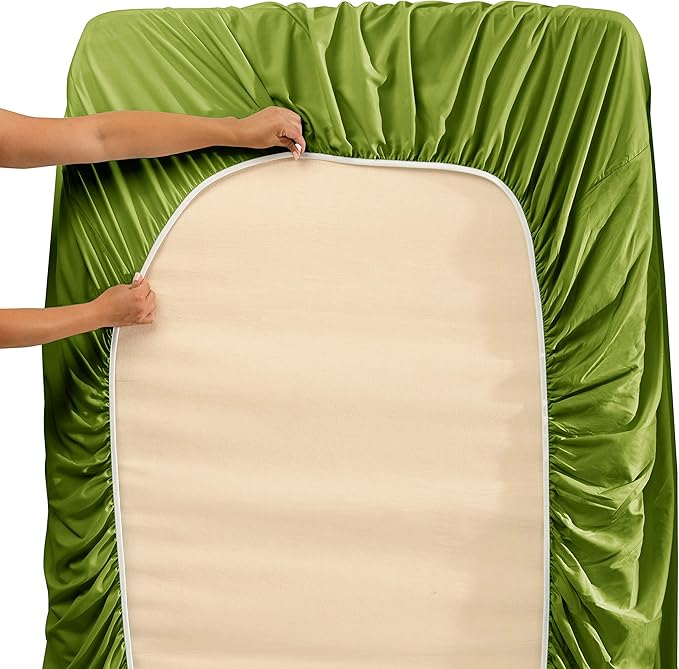 Clara Clark Flex Top King Sheets, 6 Piece Set - Hotel Luxury Sheets for Top Split King Bed, Super Soft Bedding Set, Head Split King Calla Green