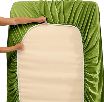 Clara Clark Flex Top King Sheets, 6 Piece Set - Hotel Luxury Sheets for Top Split King Bed, Super Soft Bedding Set, Head Split King Calla Green