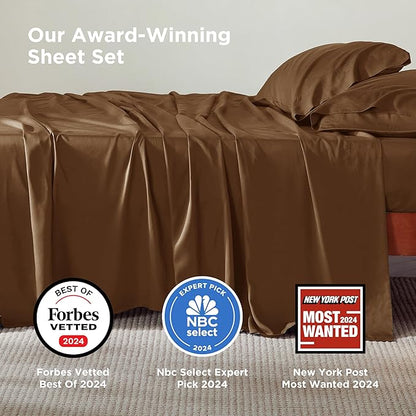 Bedsure Full Size Bed Sheets, Cooling Sheets, Rayon Derived from Bamboo, PureWoven, Breathable & Soft, Deep Pocket Up to 16 Inches, Hotel Luxury Silky Bedding for Hot Sleepers, Brown