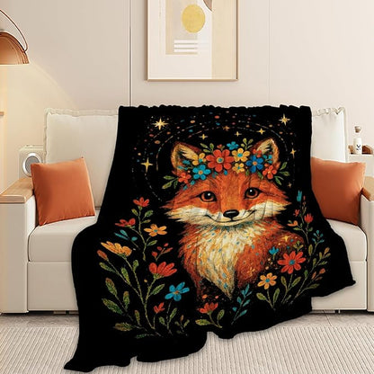 Fox Blanket Super Soft Warm Fluffy Fleece Flannel Animal Throw Blanket Cozy Fuzzy Plush Stuff Bedding Blankets Gifts for Women Kids Boys Girls Adults 80"X60"