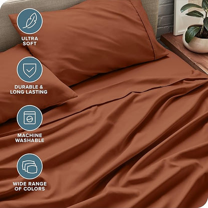 Bare Home Twin Sheet Set - 1800 Ultra-Soft Microfiber Twin Bed Sheets - Double Brushed - Deep Pockets - Easy Fit - 3 Piece Set - Bedding Sheets & Pillowcases (Twin, Terracotta)