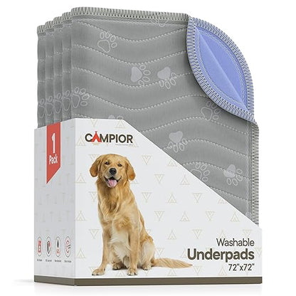 Washable Underpads 72"x72" ( Pack of 1) – Reusable Waterproof Bed Pads for Pets, Kids & Elderly, Extra Heavy Absorbent Incontinence Training & Bedwetting Pads, Non-Slip TPU Backing, Grey & Blue