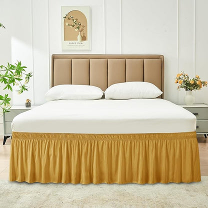 Biscaynebay Wrap Around Bed Skirts for King & Cal King Beds 18" Drop, Christmas Gold Adjustable Elastic Dust Ruffles Easy Fit Wrinkle Resistant Silky Luxurious Fabric Machine Washable
