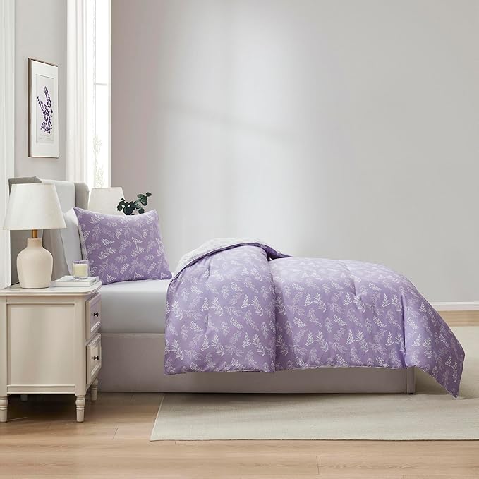 Nestl Twin/Twin XL Comforter Set - Lavender Bed in a Bag Twin, 2 Pieces Reversible Bed Set, Soft Floral Bedding Set for College Dorm, All Season Botanical Comforters with Pillow Sham