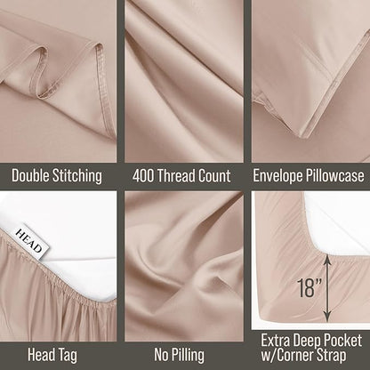 Bella Coterie 6 Piece Luxury Bamboo Viscose California King Size Sheet Set | 100% Organically Grown | Cooling for Hot Sleepers | 18" Deep Pocket | Soft & Hypoallergenic | 4 Pillowcases [Dusty Rose]
