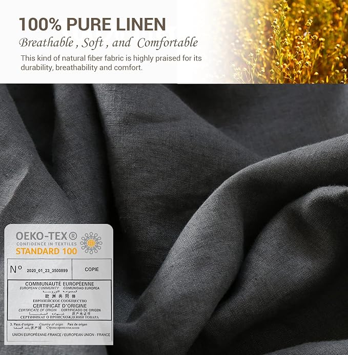 Simple&Opulence 100% French Linen Pillowcase King Size-Set of 2- Washed Solid Color Pillow Cases Embroidered -Soft and Durable (Dark Grey, 20''x40'')