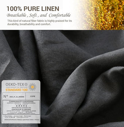 Simple&Opulence 100% French Linen Pillowcase King Size-Set of 2- Washed Solid Color Pillow Cases Embroidered -Soft and Durable (Dark Grey, 20''x40'')