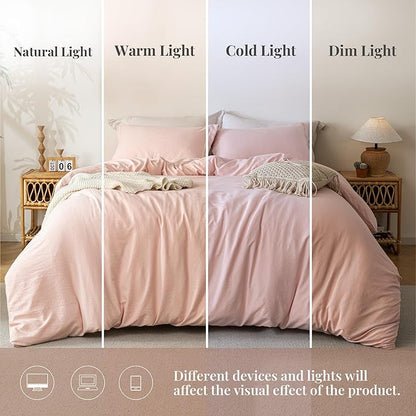 MILDLY Super Soft Duvet Cover - 100% Washed Microfiber Pink Comforter Cover Set 3 Pieces with Zipper Closure & Corner Ties (No Comforter)