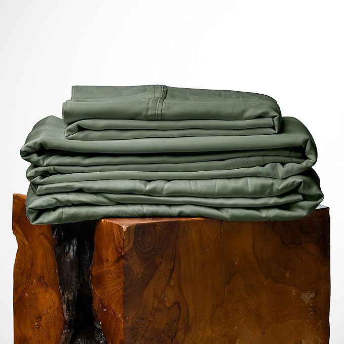 Olive + Crate Tencel Lyocell Eucalyptus Queen Size Sheet Set - Cooling Tencel Sheets for Hot Sleepers with 18 Inch Deep Pocket Fit - Moss 4-Piece Set