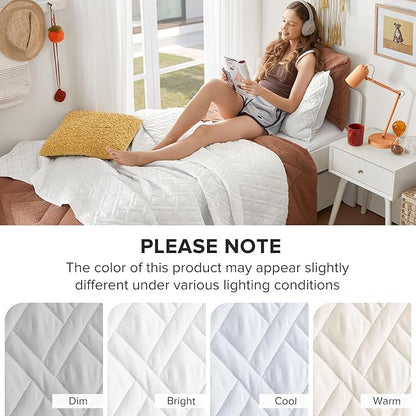 Comfort Spaces Twin Quilt Set Modern Reversible Diamond Coverlet Twin Bedding Set Cozy Quilted Winter Layer, All Season Lightweight Soft Twin Size Quilt, Kienna, Twin/Twin XL White Diamond 2 Piece