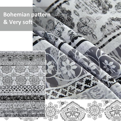 Cottolester Boho King Size Comforter Set 8 Pieces,Gray Bohemian Striped Bed in a Bag,Floral Soft Microfiber Bedding Comforter Set
