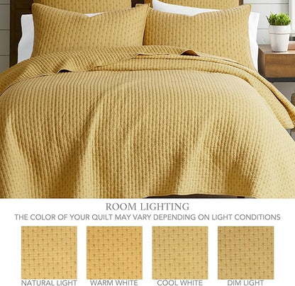 Levtex Home Cross Stitch Reversible Twin XL/Twin Quilt Set (68x86in) with 1 Pillow Sham (26x20in) - Stitch Texture - Ochre - 100% Cotton Twin Size Quilt Bedding Set - Lightweight, Soft, Pre-Washed
