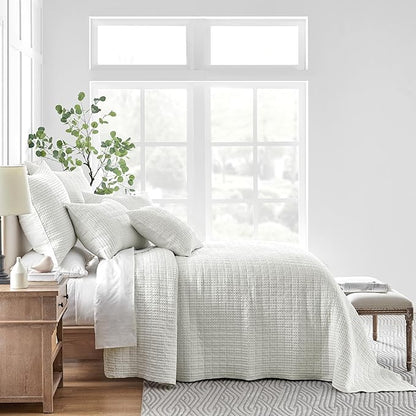 Levtex Home Mills Waffle Queen Bedspread Set (106x106in) with 2 Pillow Shams (26x20in) - Cream - Cotton Waffle Queen Size Bedspread Set - Lightweight, Soft, Pre-Washed