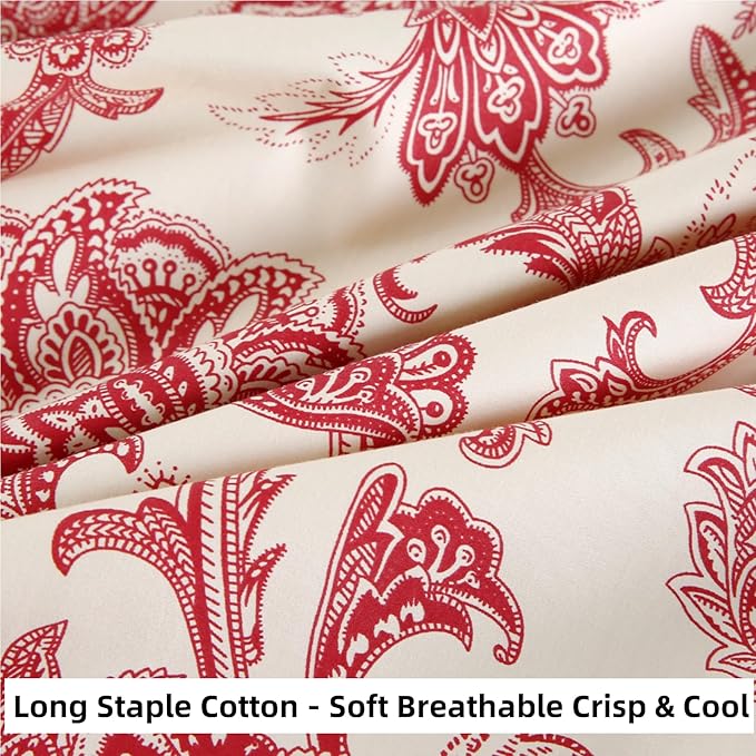 WINLIFE Ultra Soft Set of 2 Pillowcases Floral Printed 100% Cotton Pillow Cases Envelope Closure Queen 20x30'', Vintage Red Paisley