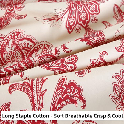 WINLIFE Ultra Soft Set of 2 Pillowcases Floral Printed 100% Cotton Pillow Cases Envelope Closure Queen 20x30'', Vintage Red Paisley