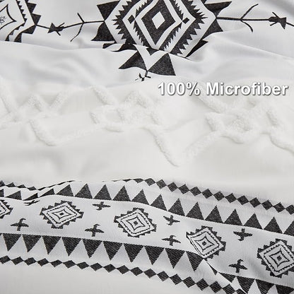 Oli Anderson Boho Duvet Cover Set Queen Size, Black and White Color Clash 3 PCS Microfiber Bedding Set, Durable and Super Soft Duvet Covers with Zipper and Ties, 90"*90"