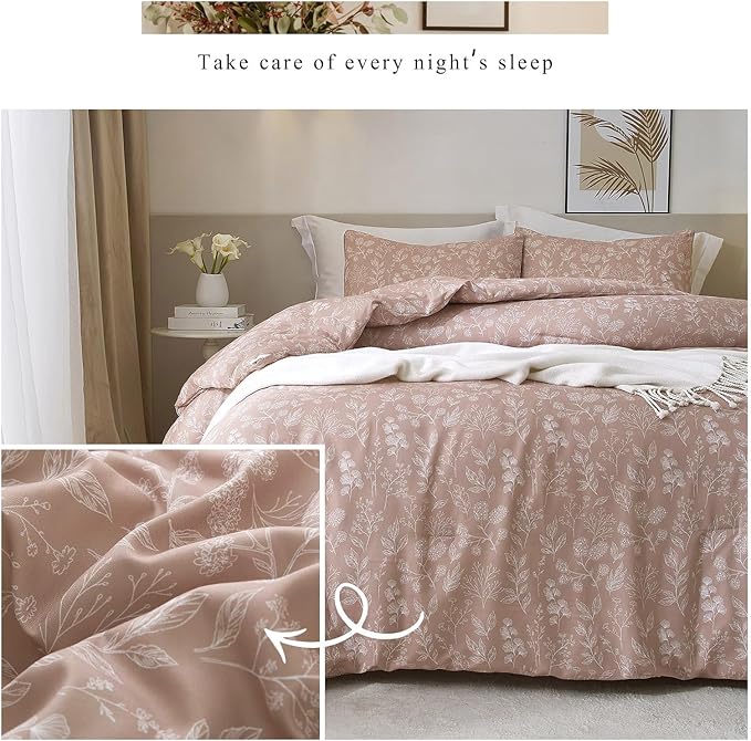 HighBuy Vintage Floral Comforter Set King Aesthetic Mauve Flower Print Bedding Sets Garden Flower Bedding Comforter Set 3 Piece Bed Set 1 Floral Comforter with 2 Pillowcases King Comforter Sets