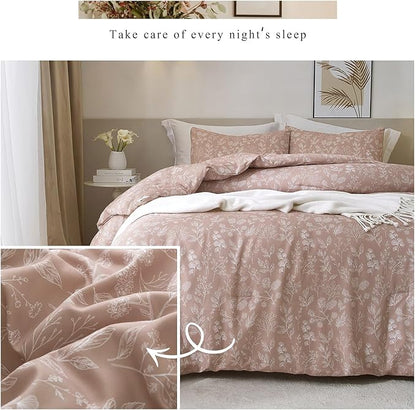 HighBuy Vintage Floral Comforter Set King Aesthetic Mauve Flower Print Bedding Sets Garden Flower Bedding Comforter Set 3 Piece Bed Set 1 Floral Comforter with 2 Pillowcases King Comforter Sets