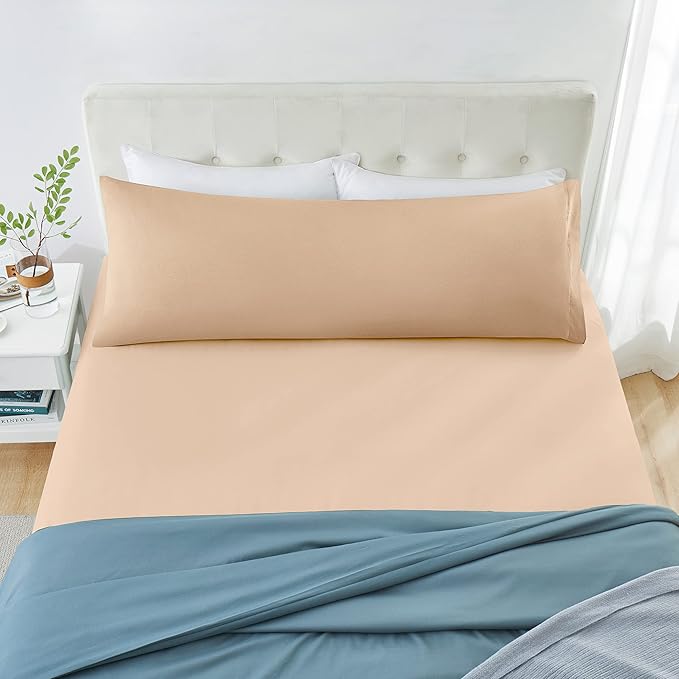 MILVOWOC 2Pcs Brushed Microfiber Body Pillowcases - 20 x 48 Inch, Camel Pillow Case Set Non Slip Envelope Pillow Cover with Moisture Absorption and Anti-Wrinkle