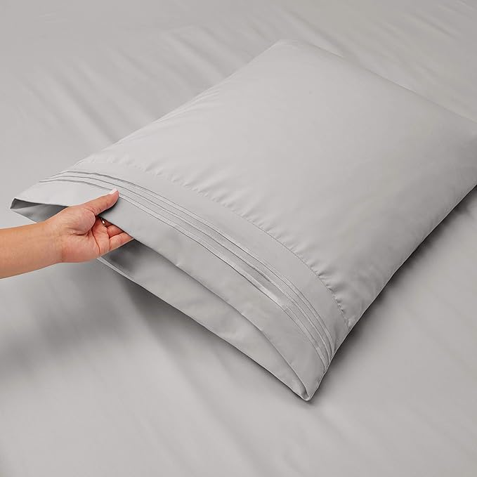 Clara Clark Cal King Sheets, 6 Piece Set - Hotel Luxury Sheets for Cal King Size Bed, Super Soft Bedding Set, Cal King Size, Silver