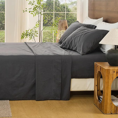 Bedlifes 100% French Linen Sheets Queen Size 18-24”Extra Deep Pocket 4-Piece Set Breathable & Moisture-Wicking,Soft & Durable Sheets for Thick Mattresses(Dark Grey)
