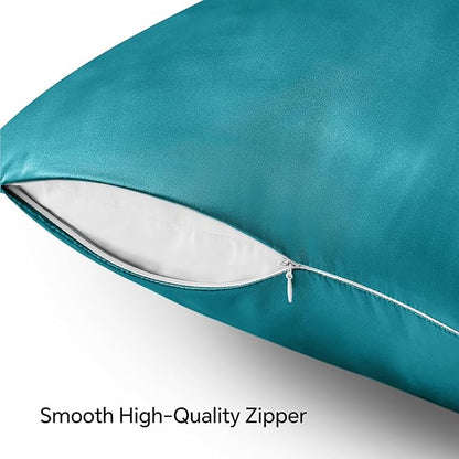 BEDELITE Satin Pillowcase with Zipper, Teal King Size Pillow Cases Set of 2, Super Soft and Cooling Similar to Silk Pillow Cases, Gift for Women Men(20x36 Inches)
