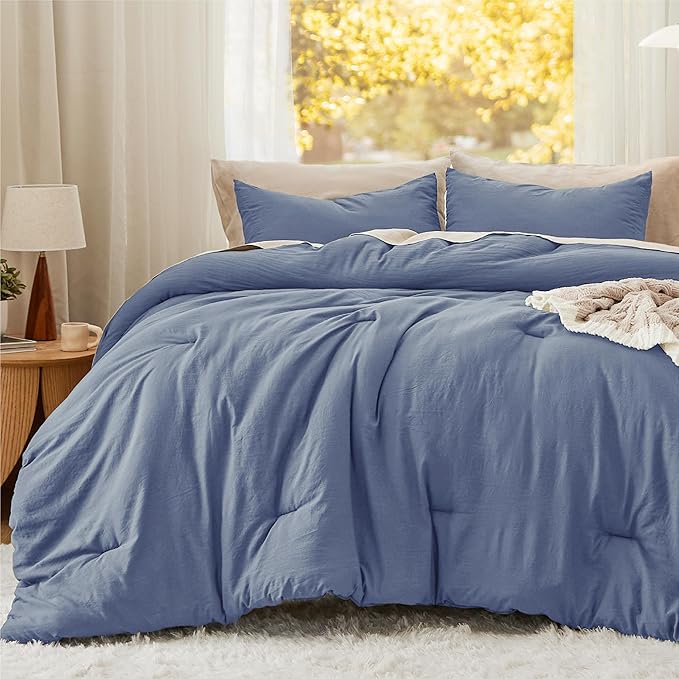 Bedsure California King Comforter Set, Blue Soft Prewashed Bedding for All Seasons, 3 Pieces GentleSoft™ Bed Set, 1 Lightweight Comforter (104"x96") and 2 Pillowcases (20"x36")