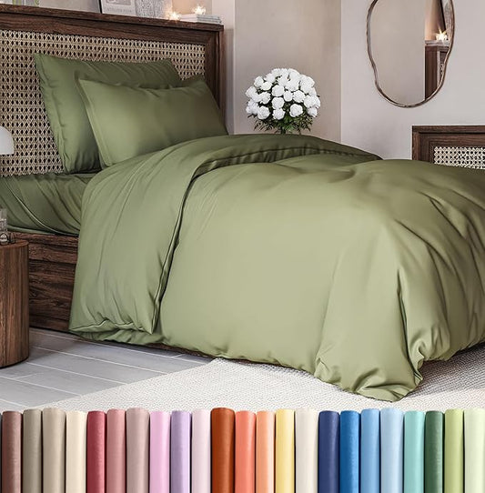Duvet Cover Twin/Twin XL Size Set - Extra Soft Twin/Twin XL Duvet Cover 68" x 90" with 1 Pillow Sham - Hotel Luxury, Easy Care, Fade Free w/ Zipper Closures & Ties - Comfy & Breathable (Sage Green)