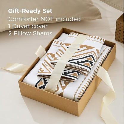 Bedsure Duvet Cover King Size - Modern Boho Geometry Floral Duvet Cover Set with Zipper Closure, 3 Pieces Hazel Bedding Set with 8 Corner Ties and 2 Pillowcases 20"x36"