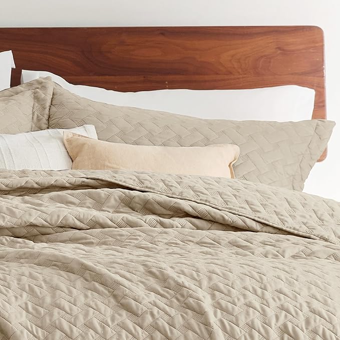 Bedsure Quilts Queen Size - Lightweight Bedspreads Queen Size with Basket Weave Pattern, Soft Quilt Bedding Set, Hazel Comforter Set Coverlet for All Seasons with 2 Pillow Shams (90" x 96") | Skin-Friendly Soft, All-Season Comfort, Breathable, Lightwei...