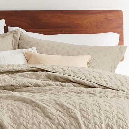 Bedsure Quilts Queen Size - Lightweight Bedspreads Queen Size with Basket Weave Pattern, Soft Quilt Bedding Set, Hazel Comforter Set Coverlet for All Seasons with 2 Pillow Shams (90" x 96") | Skin-Friendly Soft, All-Season Comfort, Breathable, Lightwei...