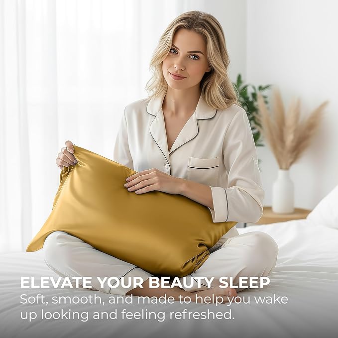 Satin Pillowcase 2 Pack - Queen Size (20"x30", Gold) - Silky Pillow Cases for Hair and Skin - Satin Pillow Covers with Envelope Closure - Extra Soft Premium Microfiber