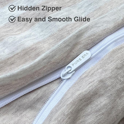 PURE ERA Jersey Knit Duvet Cover Set 100% T-Shirt Heather Cotton Super Soft Comfy Classic Striped Design, with Zipper Closure, Heather Beige Stripe, Cal King