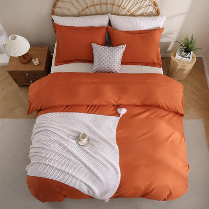 JSD Burnt Orange Duvet Cover Set King Size, 3 Piece Duvet Cover with Pillow Shams, Soft Brushed Microfiber Zipper Closure, Comforter Not Included