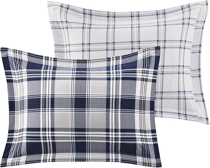 Madison Park Essentials Cozy Bed in A Bag - Reversible Comforter with Complete Sheet Set, Casual Plaid Cabin Design, All Season Cover, Decorative Pillow, Patrick Plaid Navy King(104"x92") 8 Piece