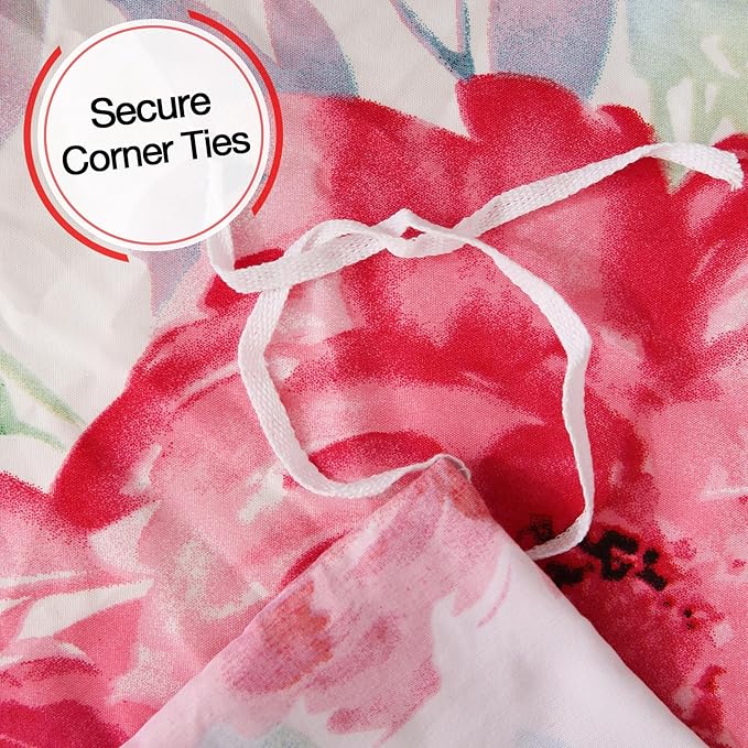 JSD Rose Floral Duvet Cover Set King Size, 3 Piece Soft Printed Microfiber Comforter Covers Zipper Closure