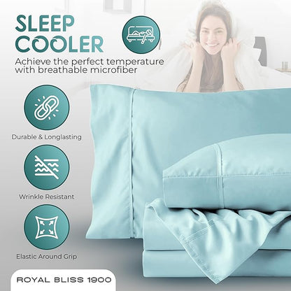 Split Queen Sheets - 5 Pcs Set for Adjustable Bed - Soft, Wrinkle-Resistant (Aqua)