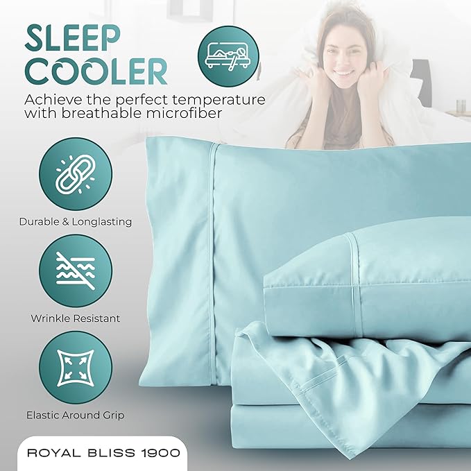 Split California King Sheets Sets - 5 Pcs Set - Split California King Sheets for Adjustable Bed Cal King Split Sheets Sets for Adjustable Bed California King Split Sheets (Aqua)