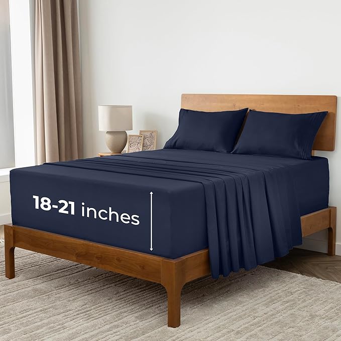Mellanni Extra Deep Full Sheets - 4 PC Iconic Collection Bedding - Hotel Luxury, Ultra Soft, Cooling Bed Sheets - Wrinkle, Fade, Stain Resistant (Full, Navy Blue)