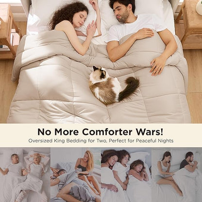 Bedsure Comforter Duvet Insert - Quilted Comforters Cal King Size, All Season Duvet, Down Alternative Bedding, with 8 Tabs, Gifts for Women/Men, Beige,Alaskan King 130x120 Inches