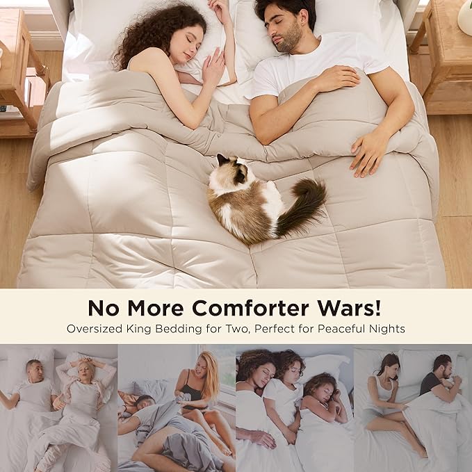 Bedsure Comforter Duvet Insert - Quilted Comforters Oversized King Size, All Season Duvet, GentleSoft Down Alternative Bedding, with 8 Tabs, Gifts for Women/Men, Beige, Oversized King 116 x 98 Inches