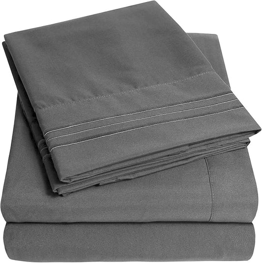 1500 Supreme Collection King Sheet Sets Gray - Luxury Hotel Bed Sheets and Pillowcase Set for Mattress - Extra Soft, Elastic Corner Straps, Deep Pocket, Gray