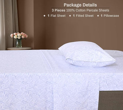 ZOYER 100% Cotton Sheets – Twin XL Size Percale Bedding, Cooling & Breathable, Durable with a Crisp, Soft & Comfortable Feel, 16" Deep Pocket, 3-Piece Set, Blue Autumn