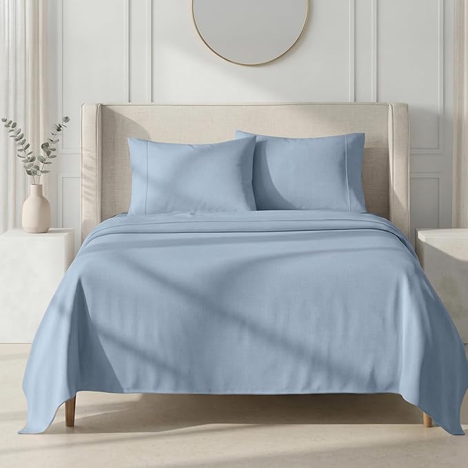 California Design Den Thick and Natural 100% Cotton Sheets for Queen Size Bed Set - 1000 Thread Count Sateen, Deep Pocket Queen Bed Sheets, Durable Bedding Set - Blue