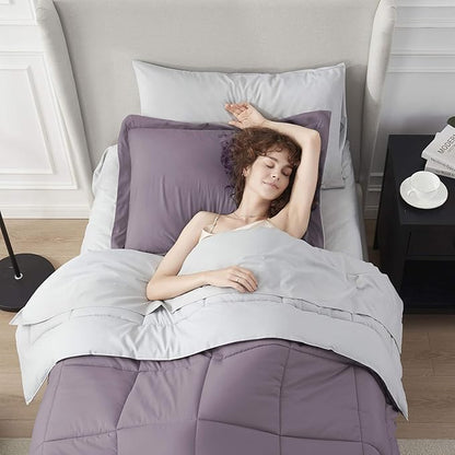 Nestl 5 Piece Twin Comforter Set – Grayish Purple Reversible Bed in a Bag – Complete Twin Size Bedding Set with Sheets, Pillowcase and Sham